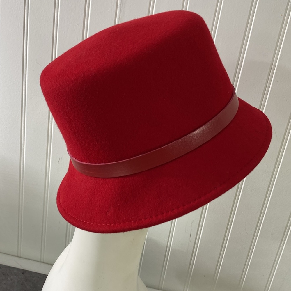 A August Vintage Red 100% Wool Hat Bow Church Cloche‎ Fedora Lipstick Red - Picture 7 of 14